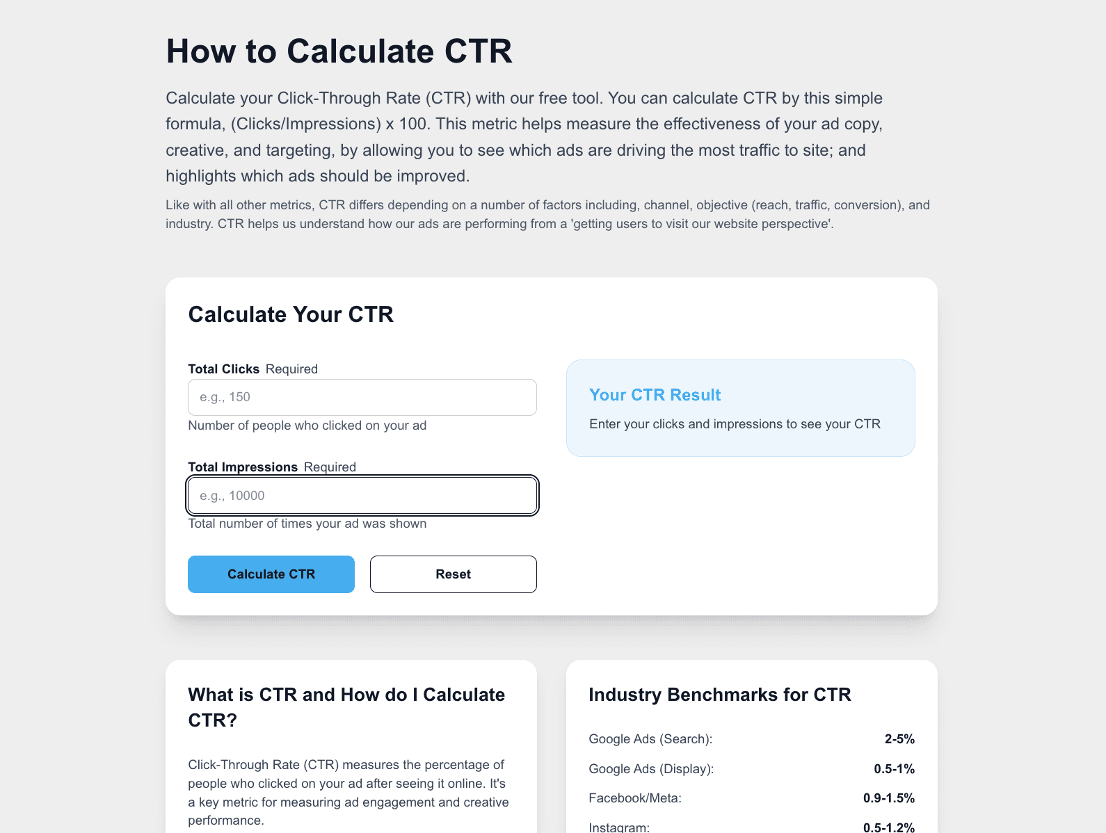 Digital Ads Calculator Mockup Webpage CTR